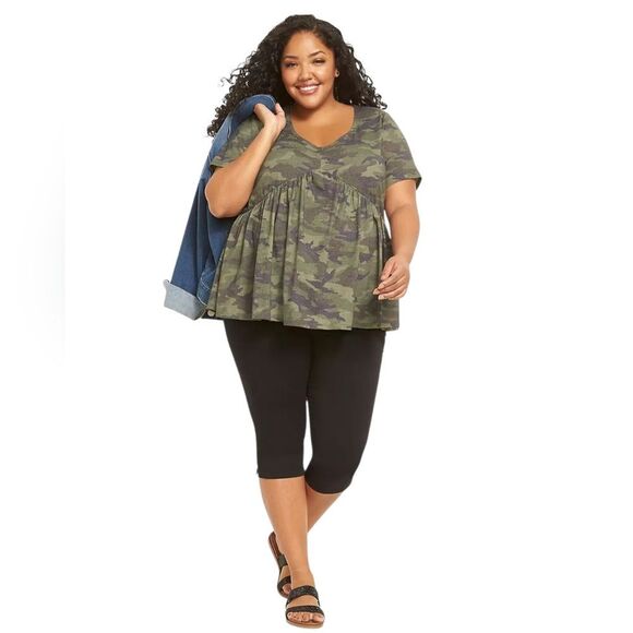 Lane Bryant Camo Babydoll Top - Picture 1 of 7